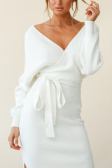Cameo Batwing Knit Midi Dress Ivory