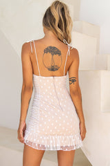 Bambi Ruched Mini Dress Polka Dot White