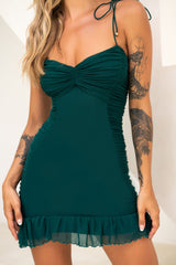 Bambi Ruched Mini Dress Forest Green
