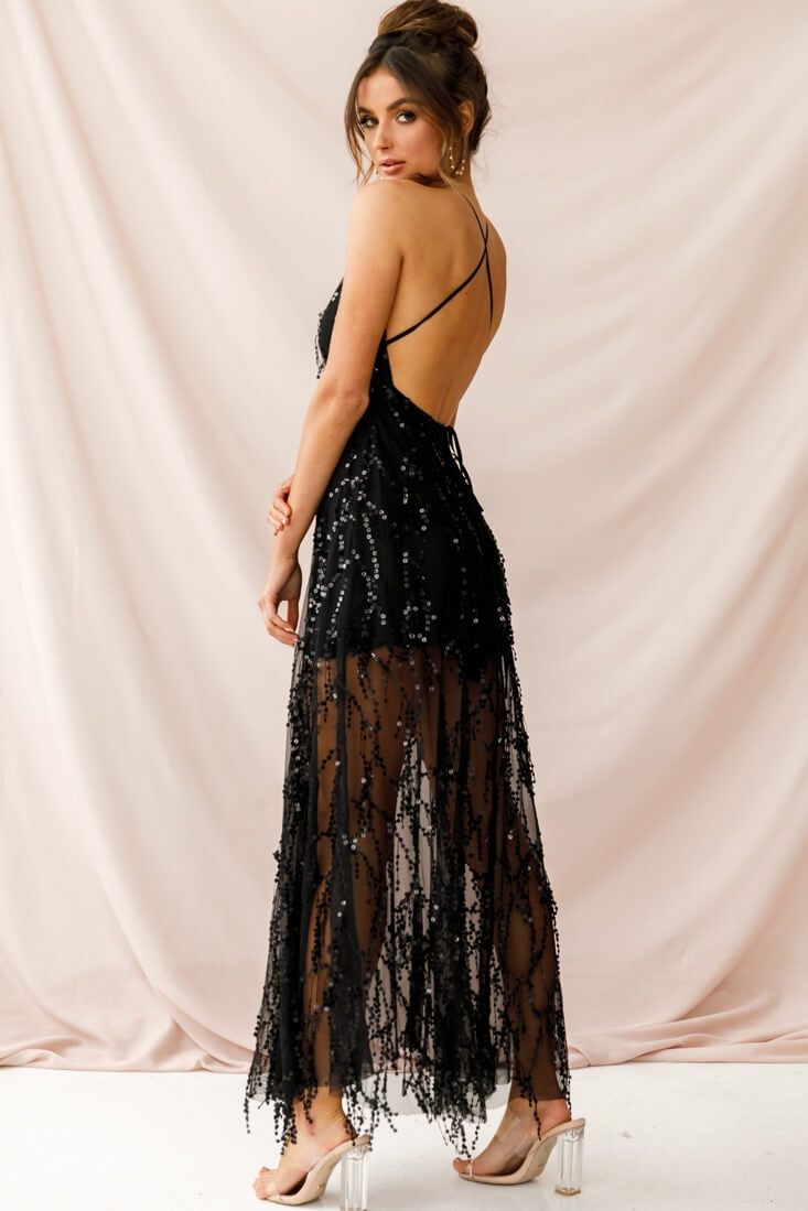 Tiara Sequin Maxi Dress Black