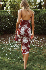 Show Me Love Cowl Neck Midi Dress Flower Print Burgundy