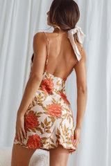 Show Me Love Cowl Neck Mini Dress Red Flower Print Beige