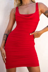 Arabella Ruched Wide Strap Bodycon Dress Red