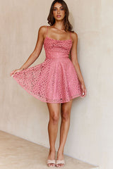 Marbella Floral Embroidered Overlay Scoop Neck Mini Dress Rose