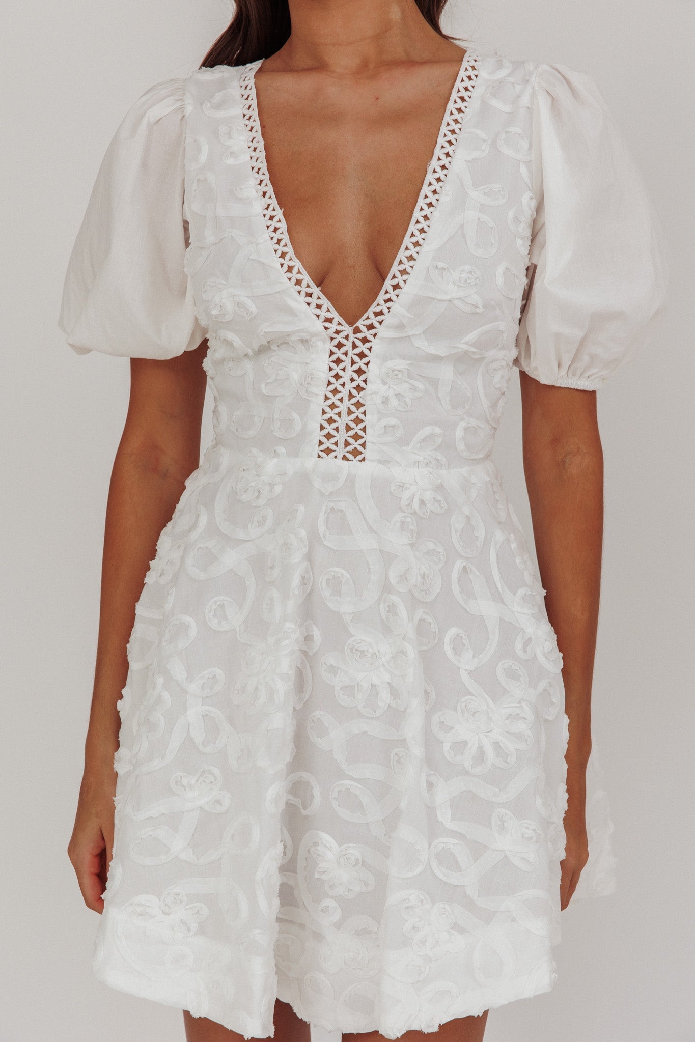 Samsara Puff Sleeve Mini Dress White