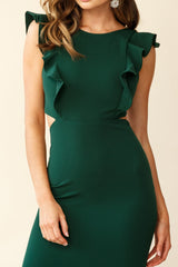 Jackie Wide Ruffle Hem Pinafore Midi Dress Forest Green