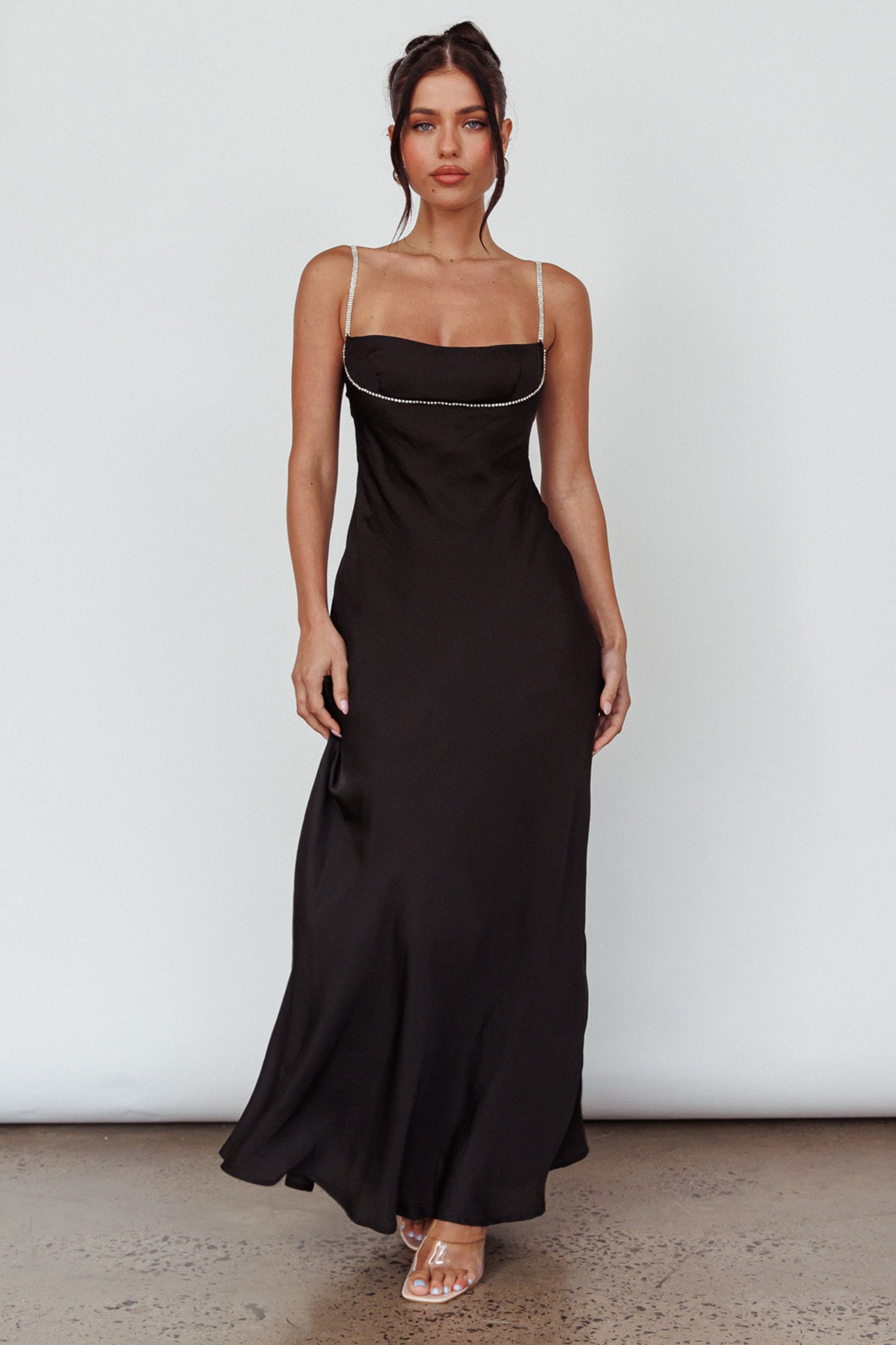 Linka Diamante Strap Maxi Dress Black