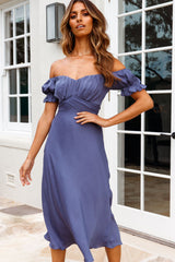 Linka Off-Shoulder Tie Back Midi Dress Midnight Blue