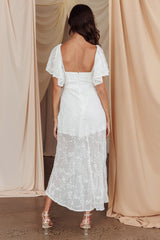 Aphrodite Molded Bust Angel Sleeve Midi Dress Floral White