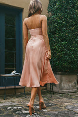 Lake Como Fitted Bodice Cami Strap Midi Dress Peach