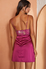 Trophy Lace Bodice Sweetheart Neckline Mini Dress Plum
