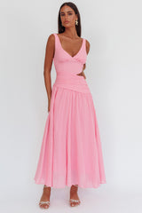 First Dates Waist Cut-Out Maxi Dress Pink