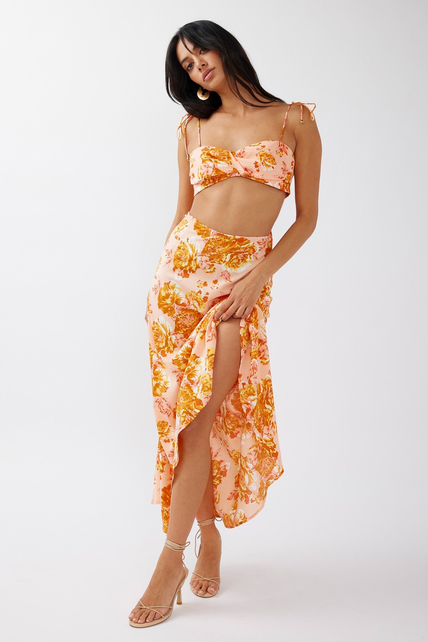 Gabbi Maxi Skirt Floral Print Orange