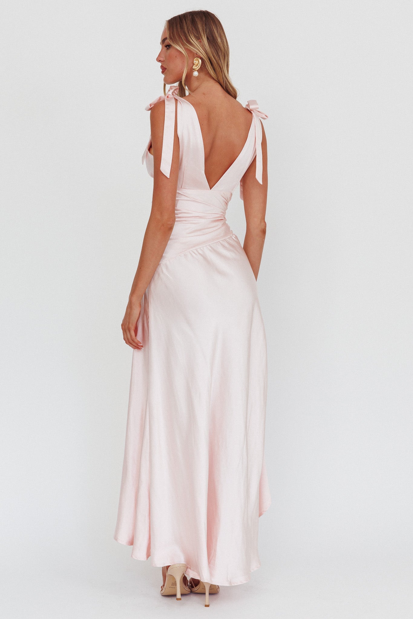 Aquila Tied Shoulder High-Low Hem Dress Blush