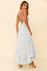 Desert Rose Crochet Tie-Up Back Maxi Dress Ice Blue