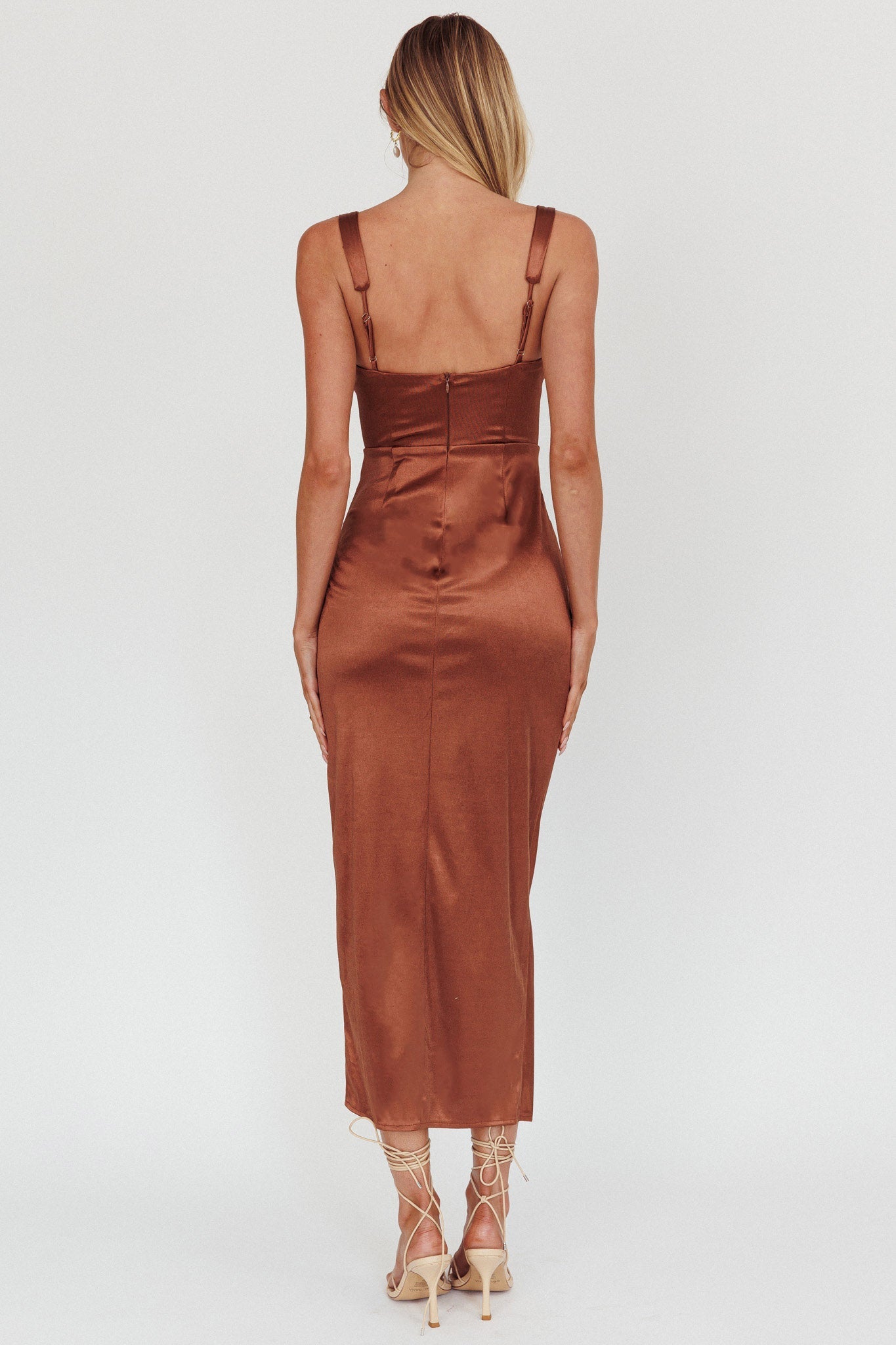 Whimsy Pleated Bust Midi Dress Chocolate
