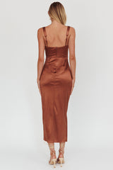 Whimsy Pleated Bust Midi Dress Chocolate