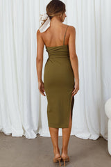 Taking Bets One Shoulder Cut-Out Midi Dress Olive
