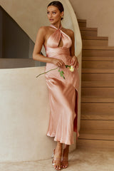 Te Amo Halterneck Open Back Midi Dress Peach
