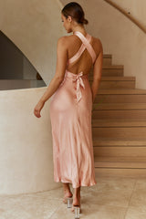 Te Amo Halterneck Open Back Midi Dress Peach