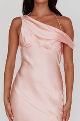 Etienne Off-Shoulder Halter Midi Dress Shimmer Pink