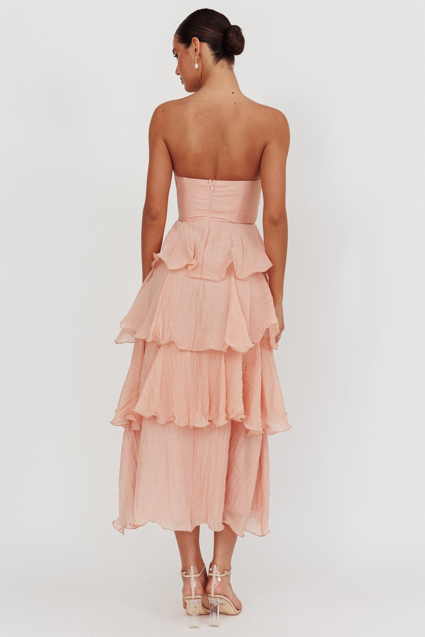 Giavana Strapless Layered Midi Dress Peach