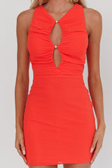 Piece Of Heaven Sleeveless Keyhole Mesh Mini Dress Red