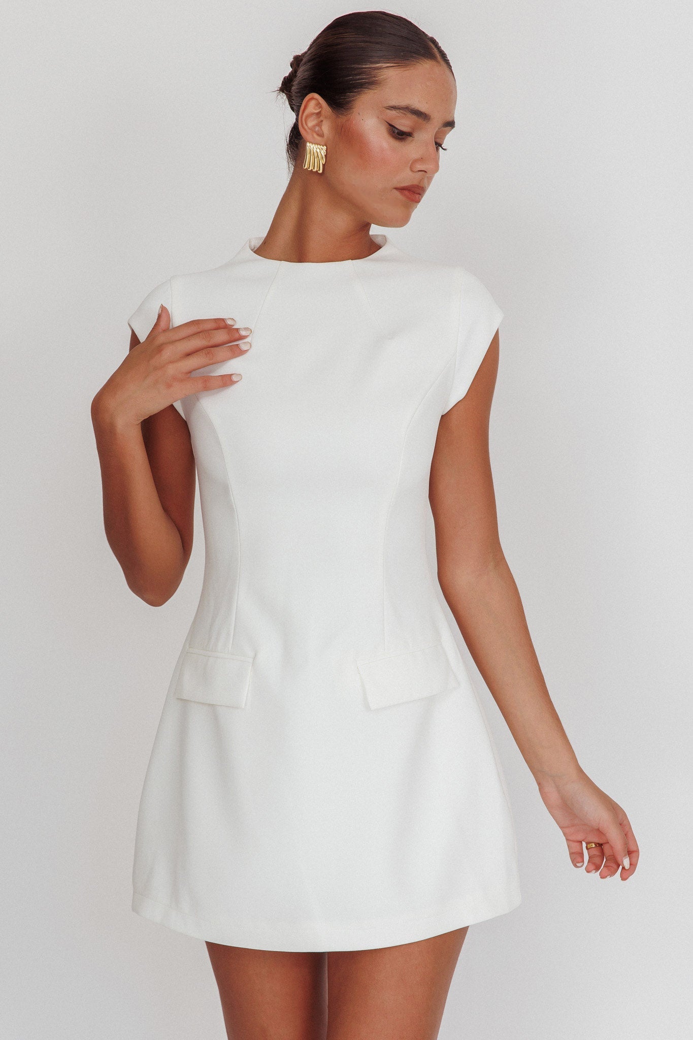 Aristos Cap Sleeve Mini Dress Off White