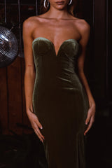 Must Be Fate Velvet Midi Dress Olive