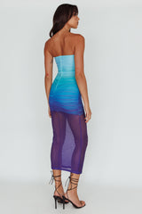 Logan Strapless Ruched Midi Dress Gradient Blue