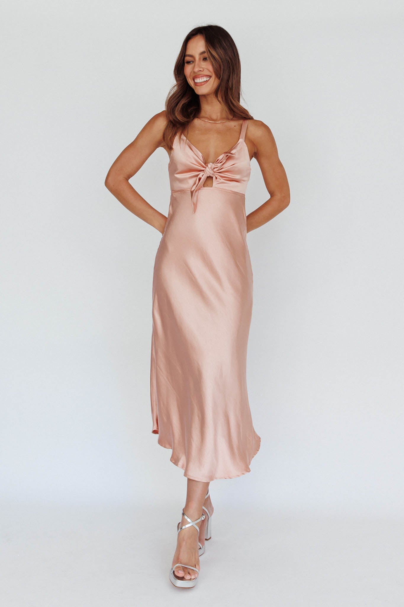 Perfect Day Satin Midi Dress Blush