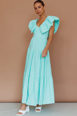 Kahlo Puffed Ruffle Neckline Maxi Dress Mint