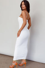 Tiffani Diamante Strap Midi Dress White
