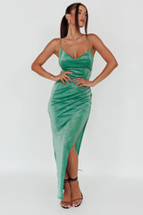 Moonstone Side Split Strappy Back Midi Dress Green