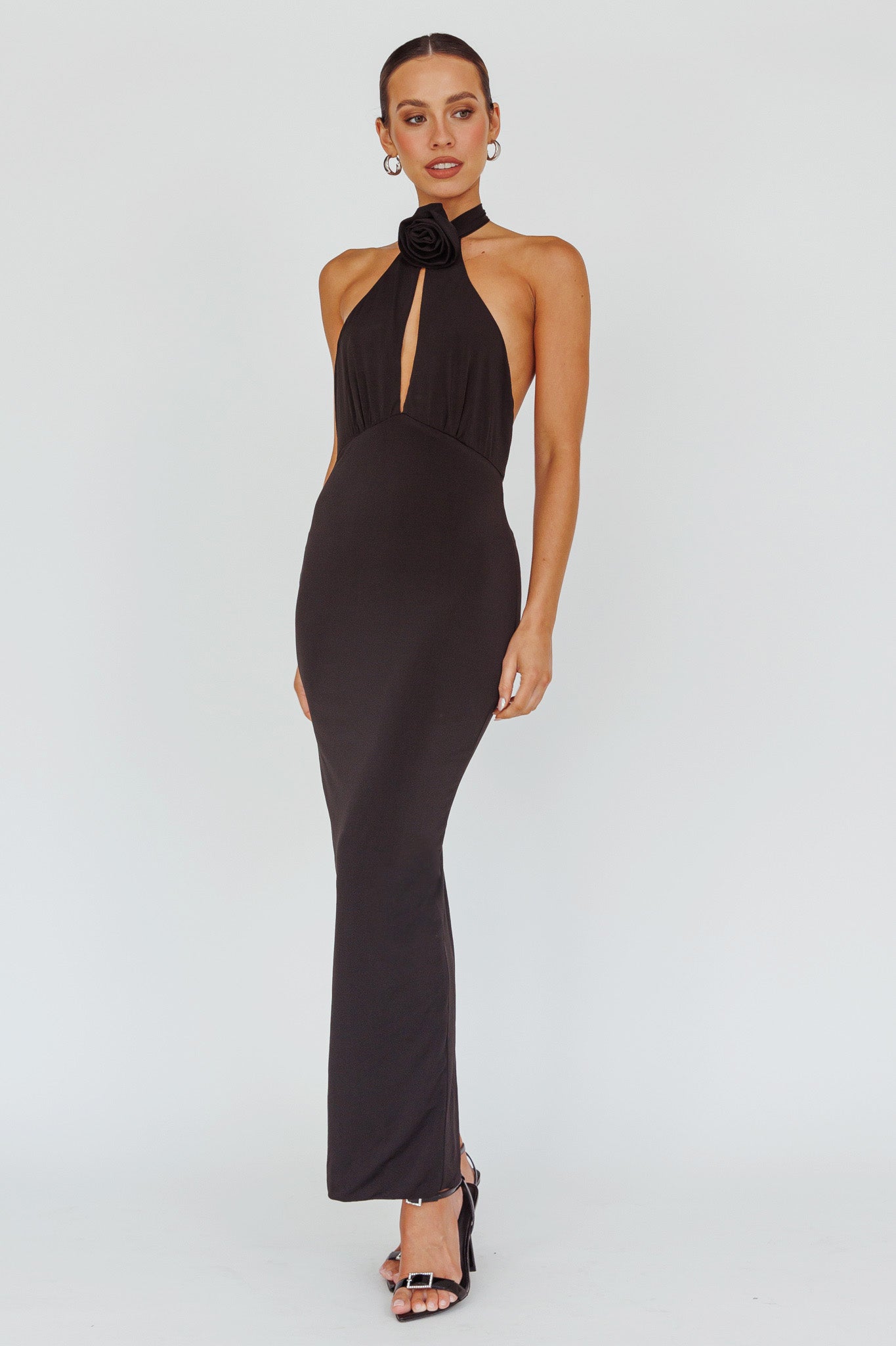 Simha Rose Halterneck Midi Dress Black