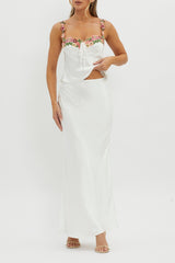 Rose Garden Satin Maxi Skirt White
