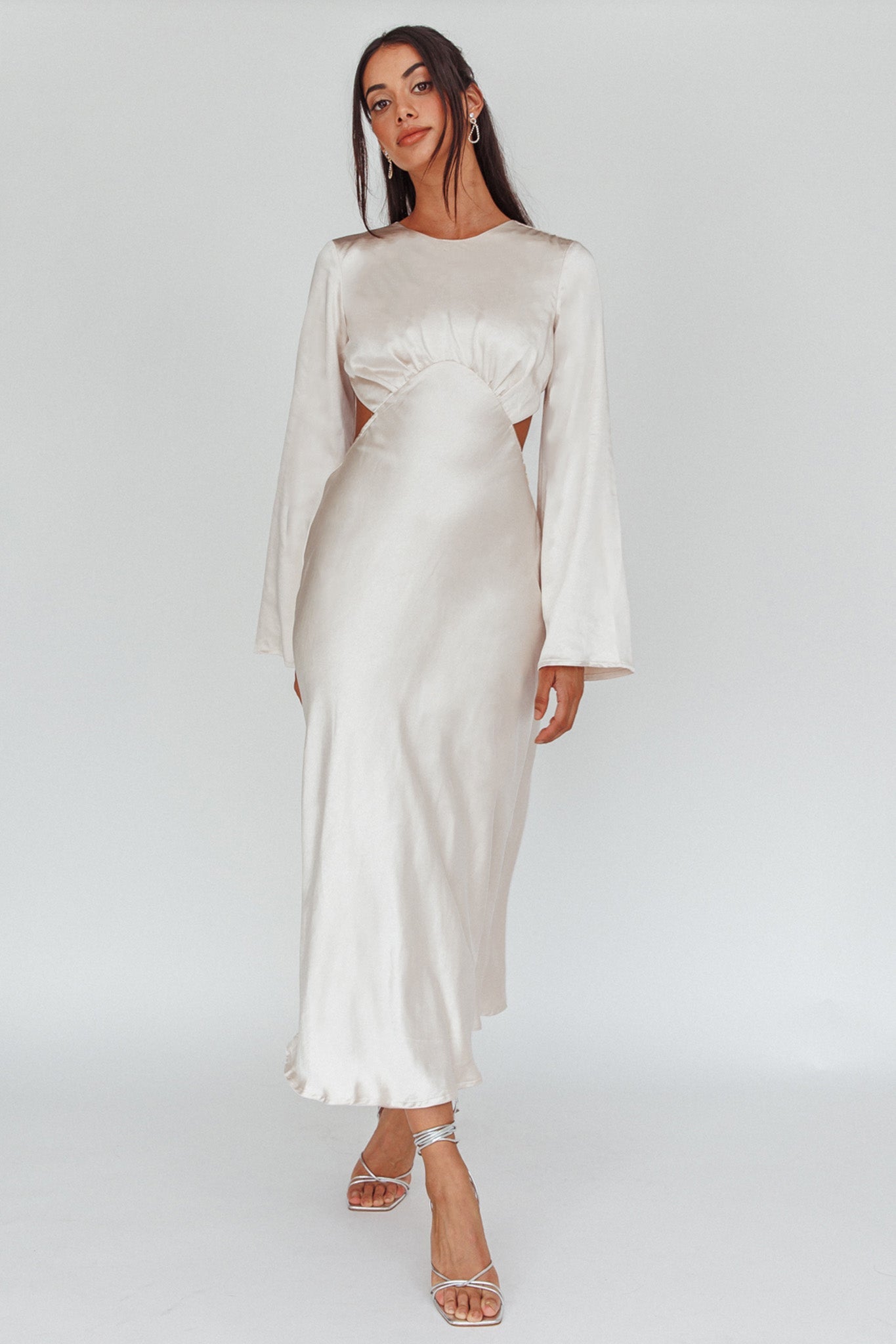 Doting Bell Sleeve Cut-Out Midi Dress Champagne