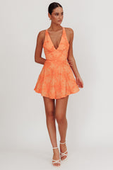 Lavalle Criss-Cross Floral Embellished Mini Dress Orange