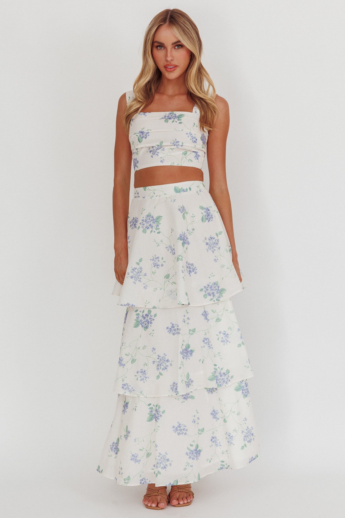 Dixon Tiered Maxi Skirt Floral Beige