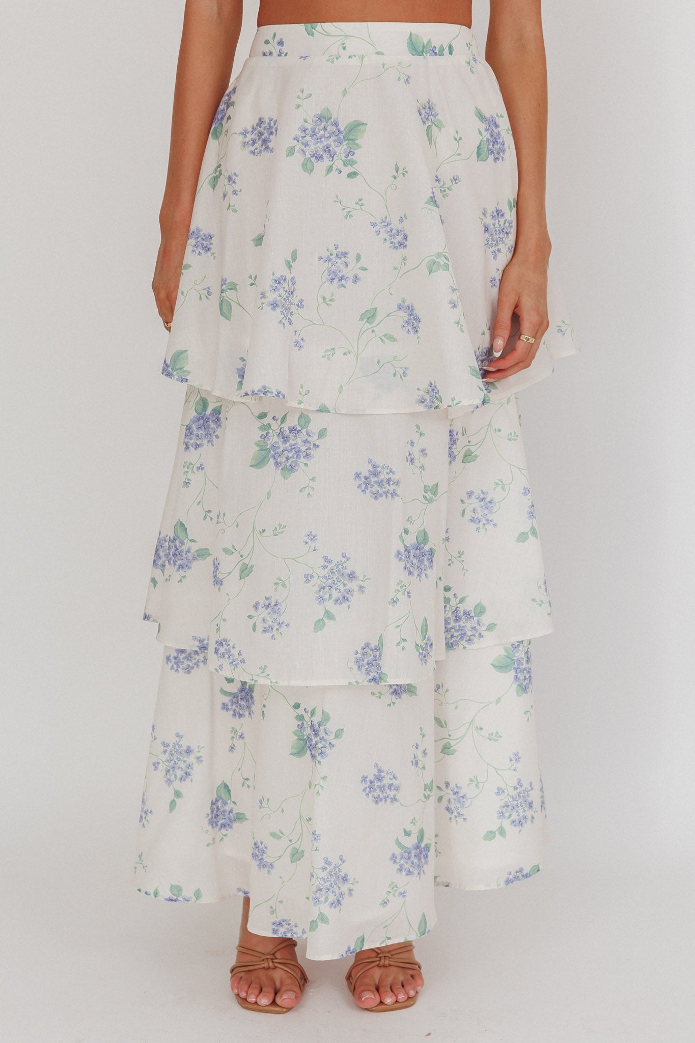 Dixon Tiered Maxi Skirt Floral Beige